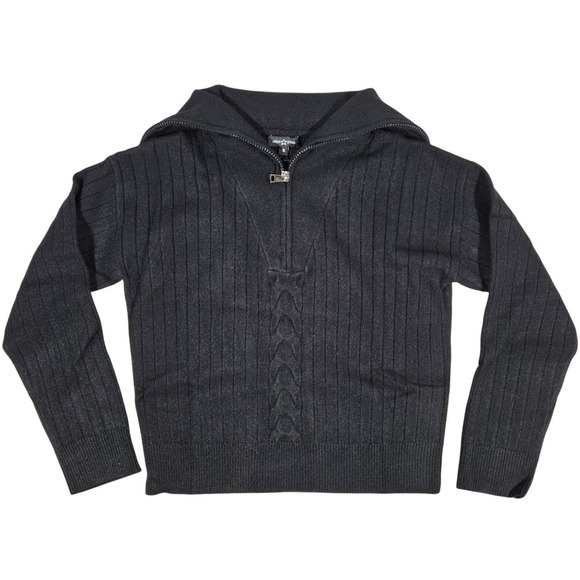 Area Stars Sweaters - Area Stars Black Shimmer‎ Ribbed Cable Knit Quarter Zip Sailor Collar Sweater S